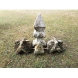 Gate piers: A pair of carved stone Gothic pier tops, 37cm wide, together with a carved stone