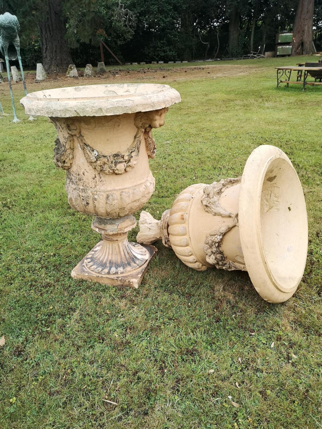 Garden planters/pots: A fragmentary pair of substantial Blashfield terracotta urns, circa 1870,