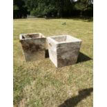 Garden pots/urns: An unusual pair of carved stone square tapering planters, late 19th century,