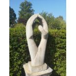 Garden Statues/Sculpture: A composition stone group of hands, 2nd half 20th century, 102cm high