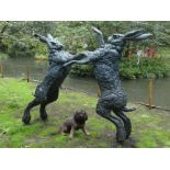 Sculpture: Lucy Kinsella, Monumental boxing hares, Bronze, signed, edition of 9, 196cm high by 175cm