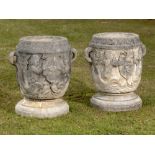 Garden pots/urns: A pair of composition stone planters, 2nd half 20th century, 85cm high by 90cm