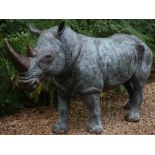 Sculpture: John Cox, Born 1941, White rhinoceros , Bronze , 154cm high by 70cm wide by 270cm deep