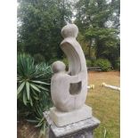 Garden Statues/Sculpture: A composition stone group of mother and child, 2nd half 20th century ,