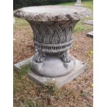 Garden urns/pots: A composition stone basket on pedestal, modern, 64cm high by 78cm diameter
