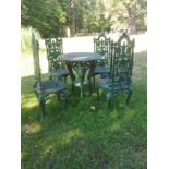 Garden seats: A set of four cast iron chairs with table en suite, modern, table 59cm diameter