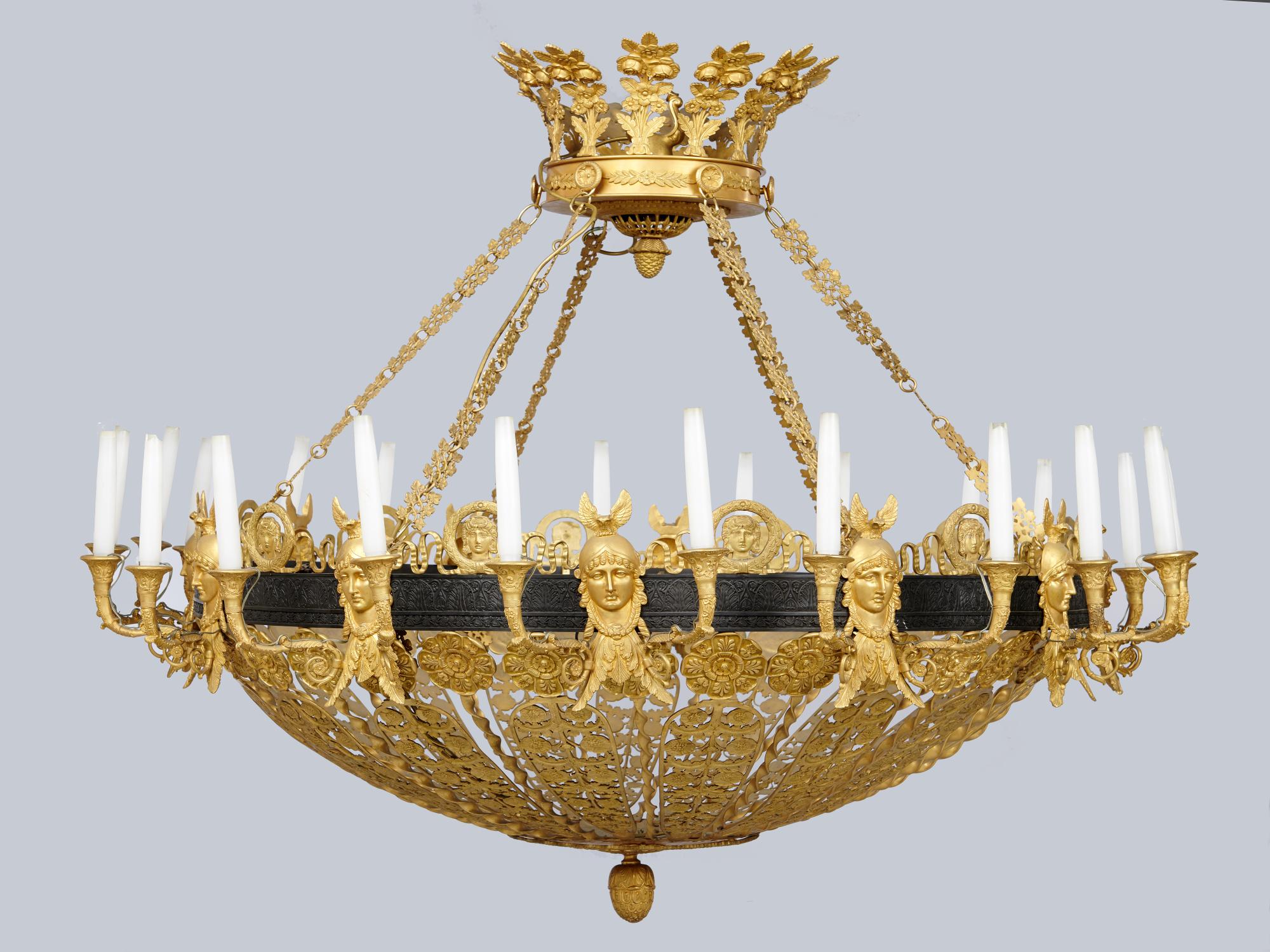 Lighting: An impressive Palais Royale ormolu and bronze chandelier, 20th century, 134cm diameter