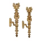 Lighting: A pair of Louis XIV style ormolu wall sconces, 20th century, 70cm high