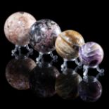 Interior Design/Ornament: Four mineral spheres, consisting of Fish eye jasper from Mexico, Rhodonite