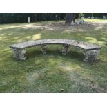 Garden seats: A substantial composition stone curved seat, 2nd half 20th century, 310cm wide