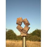 Sculpture: Bywell Sango, Balancing Rocks, Cobalt Stone, Signed, 64cm high by 47cm wide by 11cm deep