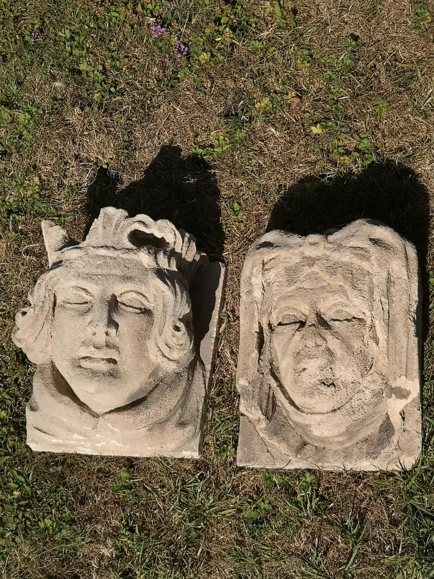 Architectural: A pair of Victorian gothic style carved stone architectural heads of a king and