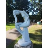 Garden Statues/Sculpture: A carved white marble figure of a stylised seated girl, 2nd half 20th