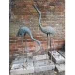 Oriental: A pair of Japanese style bronze cranes, 2nd half 20th century, 119cm high