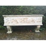 Troughs/Planters: A composition stone trough, modern, on supports, 126cm long