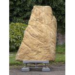 Architectural: A similar Cotswold stone henge, in iron stand, 190cm high by 94cm wide
