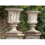 Garden pots/planters: A pair of composition stone Medici urns, last quarter 20th centuy , 90cm high