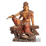 Indian Art: A carved hardwood figure of a Hindu deity , modern , 106cm high