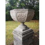 Garden pots/planters: A composition stone urn, modern, 110cm high by 82cm diameter, together with
