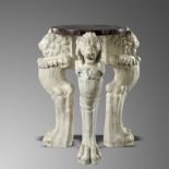 Furniture: A carved white marble gueridon with circular red veined marble top, 19th century, 60cm