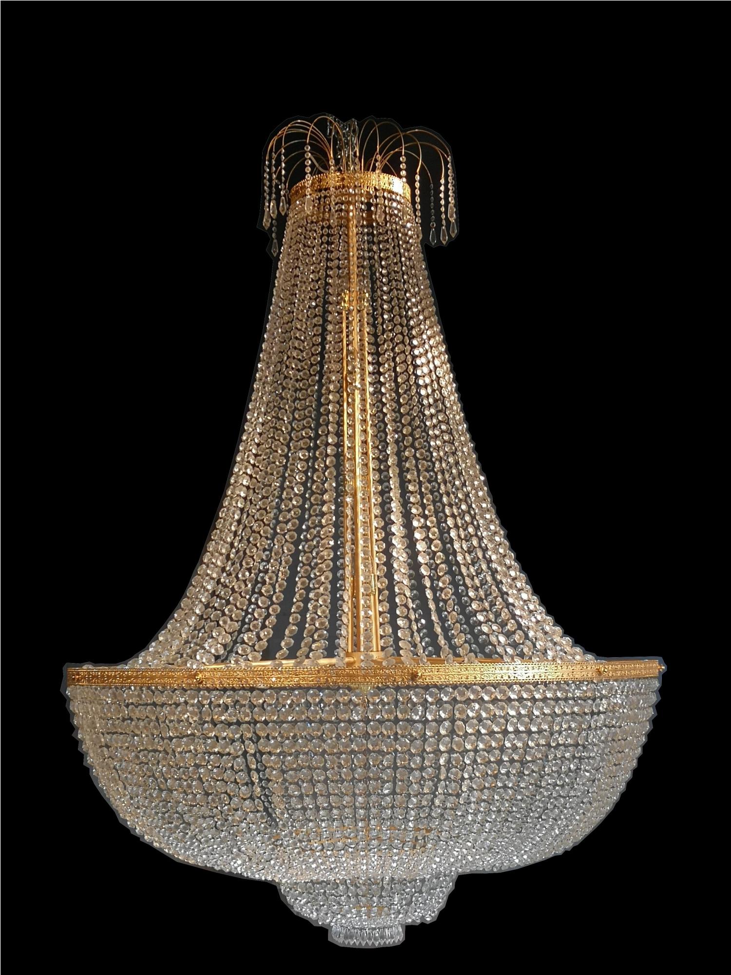 Lighting: A cut glass and gilt metal chandelier, 1970s, 230cm high by 150cm diameter