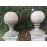 Gate piers/Pier caps: A near pair of terracotta gate pier balls, 80cm high