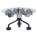 Furniture: A circular topped table incorporating 1930’s aircraft pistons, 80cm high by 102cm