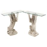 Furniture: A pair of unusual composition stone seated lion console tables, 2nd half 20th century,