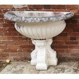 Garden pots/planters: A composition stone wall fountain bowl on pedestal, modern, 90cm high by 106cm