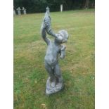 Water features: A J P White lead fountain figure of a boy, early 20th century, conch shell plumbed