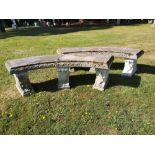 Garden seats: A pair of curved composition stone seats, modern, 160cm wide