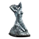 Sculpture: After Rodin: A bronze naked kneeling figure of a girl, modern, bearing the signature A