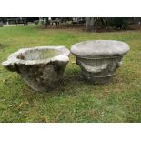 Garden pots/urns: A carved white marble mortar, 19th century, 55cm wide together with a