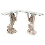 Garden Furniture: A pair of unusual composition stone seated lion console tables 2nd half 20th