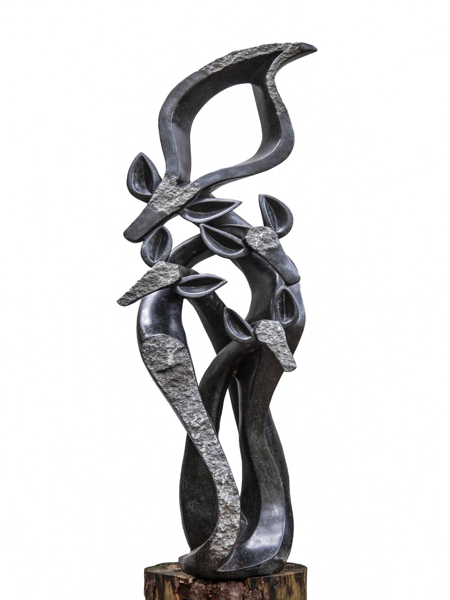 Sculpture: Fungai Dodzo Stronger together Springstone Signed Unique 172cm high by 55cm wide by