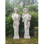 Sculpture: A pair of patinated fibreglass term figures representing Summer and Autumn 145cm high