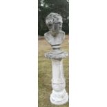 Garden Statuary: A composition stone classical bust on pedestal modern 136cm high