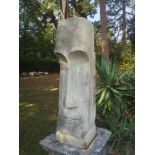 Garden Statuary/Sculpture: A composition stone stylised head 2nd half 20th century 100cm high
