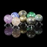 Mineral/Interior Design: A collection of eight semi-precious stone spheres including malachite,
