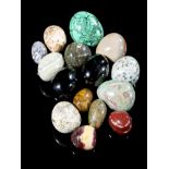 Mineral/Interior Design: Fourteen mineral eggs consisting of malachite, obsidian, anthracite, ruby