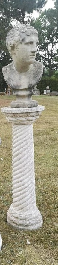 Garden Statuary: A composition stone classical bust on pedestal modern 136cm high