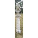 Garden Statuary: A composition stone classical bust on pedestal modern 136cm high