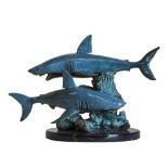Sculpture: Blue sharksBronze on marble plinthsigned Wyland 1999edition 202 of 30025cm high by 33cm