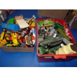Two boxes of playworn Dinky & Corgi toys, incl Tank Destroyer