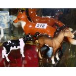 Beswick fox and miniature calf and foal