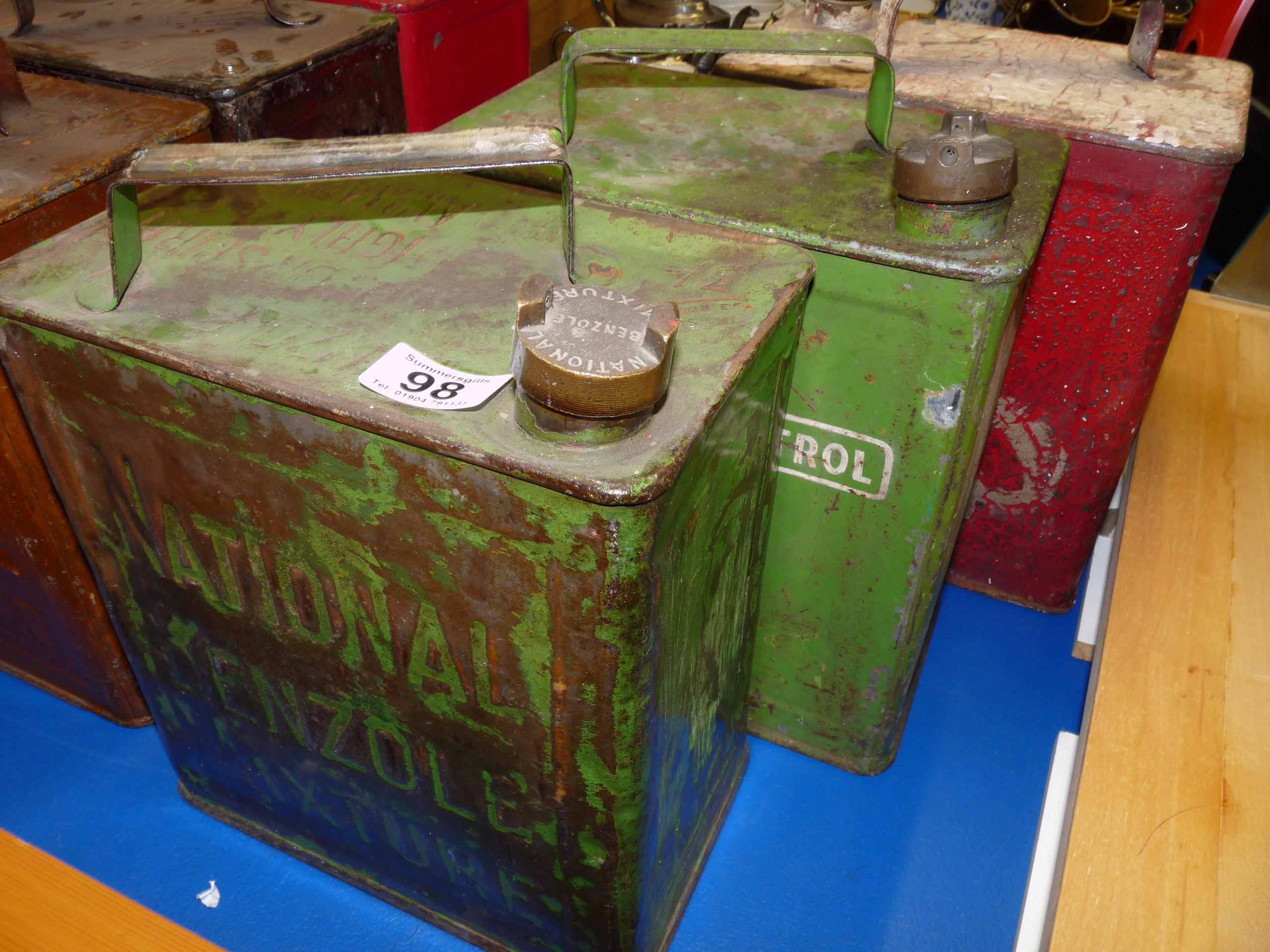 Set of three petrol cans incl National Benzole co.