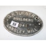 G R Turner builders Langley cast iron sign