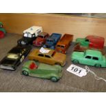 Collection of 10 Dinky die-cast cars and trucks
