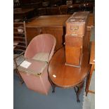 Wicker chair, linen basket, tills and table