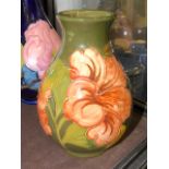 Moorcroft green Hibiscus floral vase in ex. condition 20cm